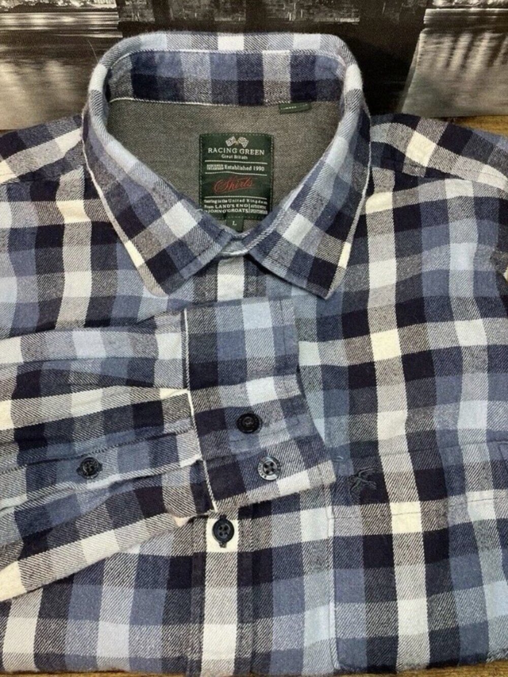 Racing Green Long Sleeve Flannel Button Up Shirt Med Farm Work Grunge Boho